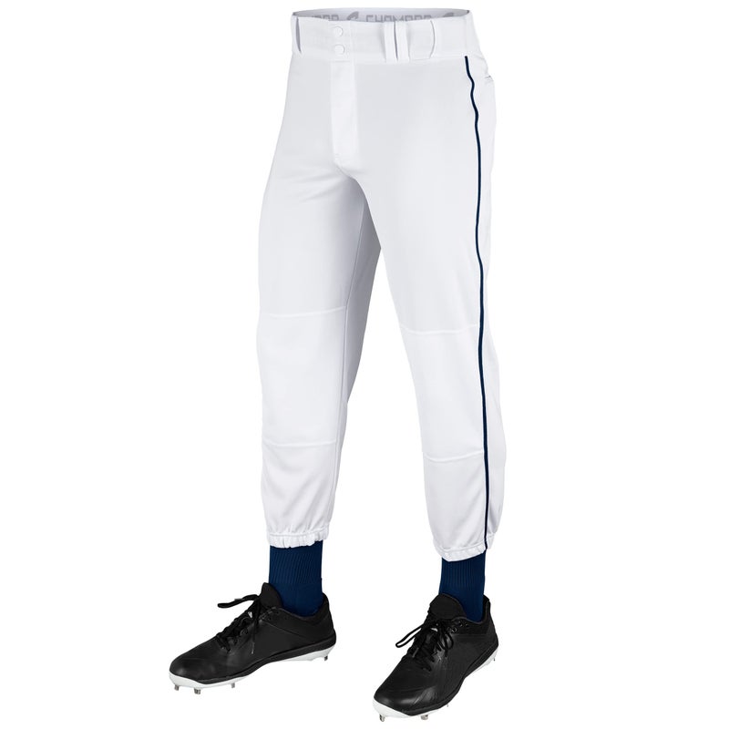 Champro Traditional Fit Triple Crown Classic Baseball Pants with Contrast-Color Braid Piping and Reinforced Sliding Areas, White, Navy Pipe, Small - Image 1